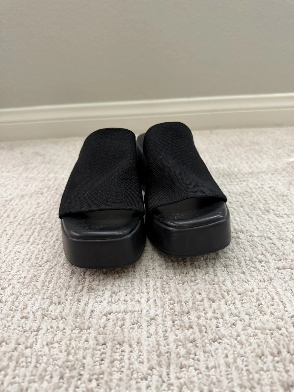 Black Platform Slide Sandals - Women